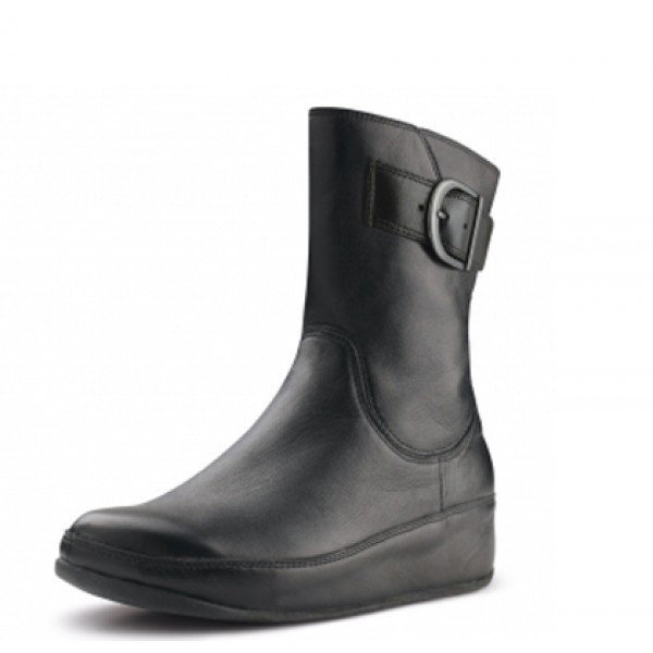Women's Fitflop Leather Hooper Boot Short Black
