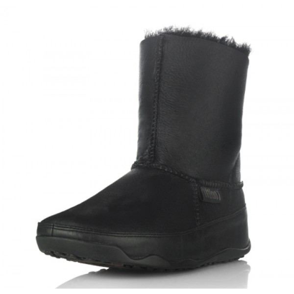 Women's Fitflop Leather Mukluk Shoot Boots Black